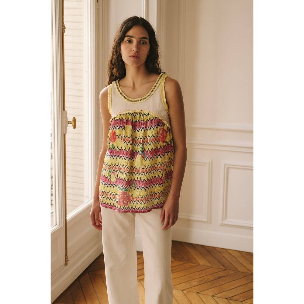 Forla Paris  White Multi Floral  Mixed Media NWT Tank Medium